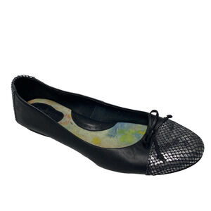 Born Ballet Flat Ballerina Black Round Toe Silver Metallic Cap Bow Leather 10